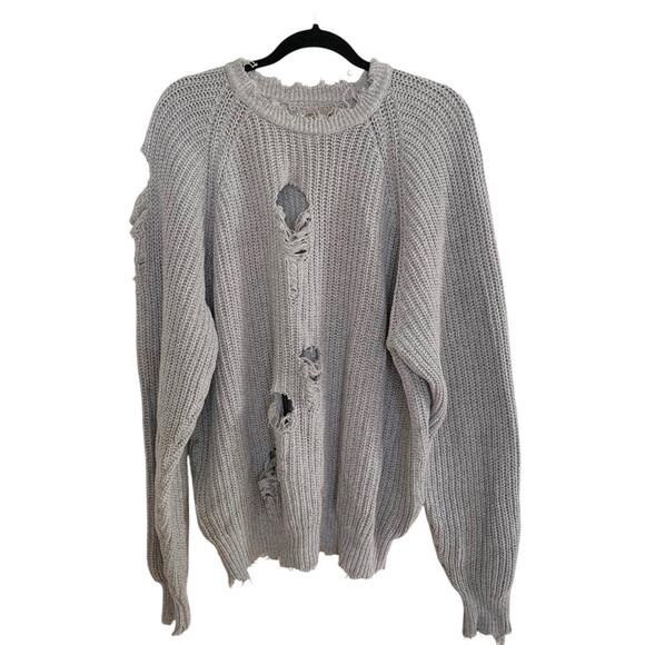 Furst Of A Kind Grey Distressed Destroyed Chunky Knit Sweater Large - Picture 1 of 4